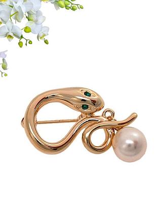 Брошка металева золотиста зі стразами змія аrkos довжина 40 мм