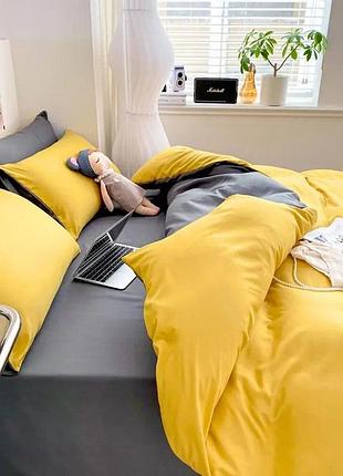 Постельное белье односпальный поплин люкс микс антрацит+лимонад moonlight