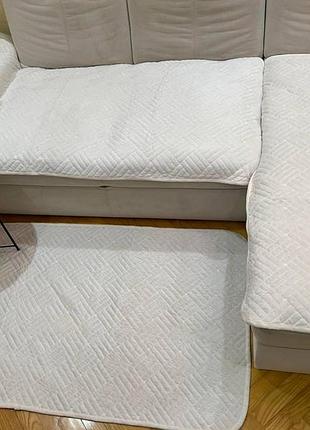 Набор покрывал дивандек на диваны комплект, покрывало на диван велюровое плотное ворсистое молочный