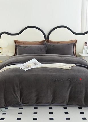 Велюрова постільна білизна євро koloco monika (41052) графітовий