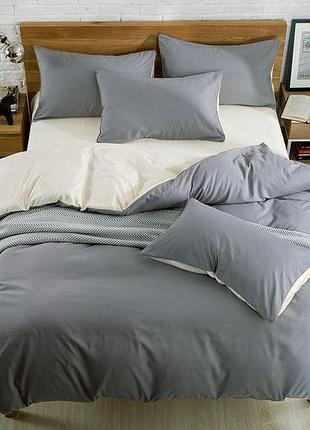 Постільна білизна дует сірий/пломбірне морозиво ранфорс meriset - сімейний