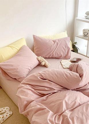 Постельное белье пудра ранфорс meriset - семейный на резинке полуторний на резинці