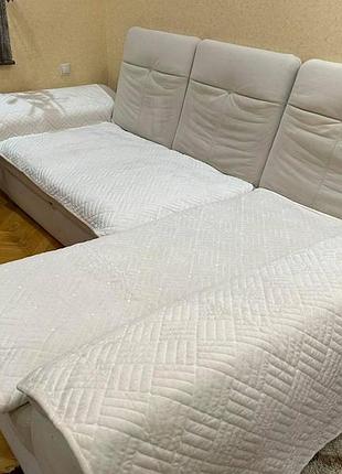 Дивандеки на диваны комплект, покрывало на диван велюровое плотное ворсистое белый