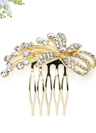 Гребінь зі стразами золотиста металева квітка fashion 6 см