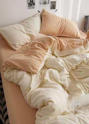 Постельное белье дует пломбирное мороженое/крем-брюле ранфорс meriset - семейное на резинке