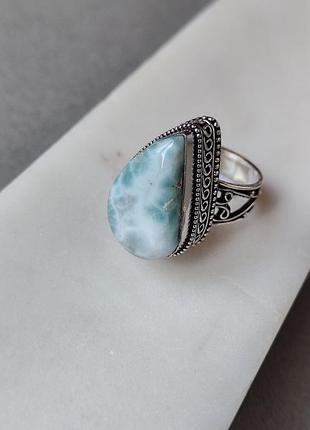 Кільце натуральний ларимар. ларимар в сріблі. перстень з ларимару. розмір 18. індія.