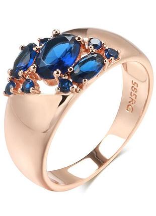 Позолочена каблучка з блакитним натуральним цирконом з рожевого золота 585, розмір 18