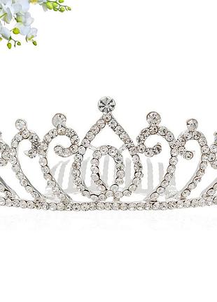 Діадема гребінь у зачіску срібний металевий з кришталевим камінням, розміром 7.1 см см на 12 зубців