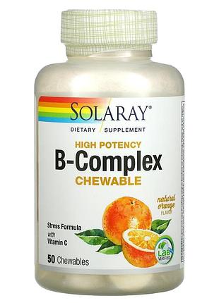 Solaray, комплекс витаминов b с высокой эффективностью и витамином c, натуральный апельсин, 50 жевательных