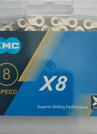 Цепь велосипедная kmc x8, 8 spd., 116 зв. черно/серая, без замка>