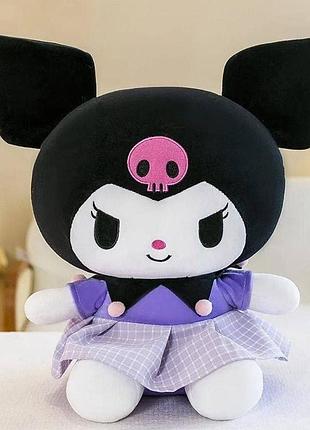 Колекционная плюшевая аниме игрушка большая мягкая куроми в фиолетовом платье в клеточку hello kitty 55 см