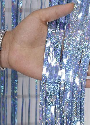 Дождик для фотозоны с голограммой украшение 245 см на 92 см голубой