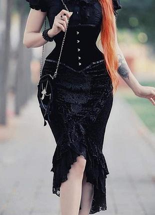 Готическая стимпанк велюровая юбка killstar