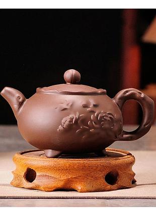 Чайник заварник "хризантема" коричневый 150 мл, заварочный чайник глиняный, чайник для заваривания чая