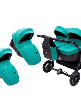 Коляска 2 в 1 для двойни bair sorento duo bs-01 бирюзовый / графит