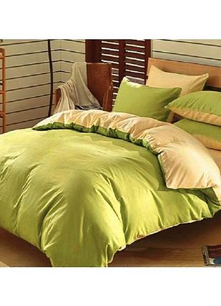 Постільна білизна на резинці двоспальний поплін люкс мікс лайм+карамель moonlight