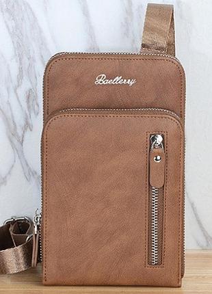 Мужская сумка бананка на грудь baellery барсетка коричневый