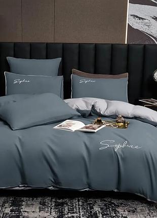 Постельное белье семейное koloco сатин (40709) серо-синий