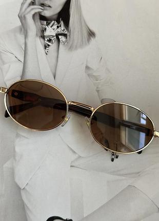 Женские очки овальной формы коричневого цвета + золото (1124)