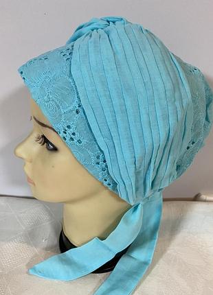 Літня бавовняна бандана-шапка-косинка-чалма бірюзовий прошв