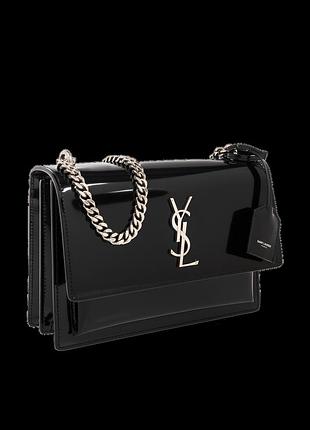 Сумка женская стиль yves saint laurent черная лаковая с цепочкой
