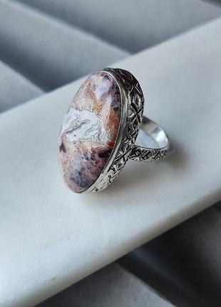 Кільце з агатом. агат перстень. каблучка овал з агатом. розмір 18. індія.