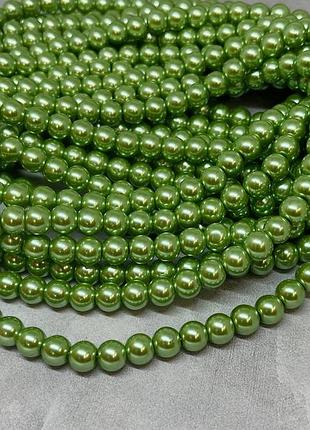 Жемчуг стеклянный 8 мм, цвет- светло-зеленый, ~105-110 шт., светло-зеленый