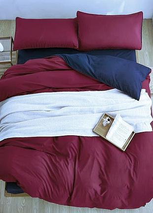 Постельное белье семейный поплин люкс микс бургунд+кобальт moonlight