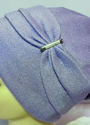 Шапка женская с тонкой х/б подкладкой лавандовый с флисовой подкладкой