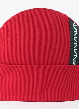 Взросло-подростковая с отворотом трикотажная двойная шапка красный