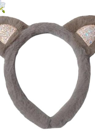 Обруч для волосся вушка котика плюшеві коричневі fashion