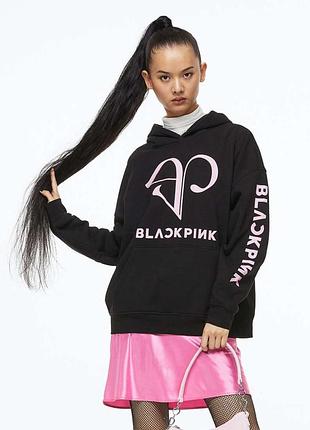 Жіноче худі оверсайз кпоп блекпінк kpop k-pop blackpink чорне утеплене тепле для дівчини з принтом