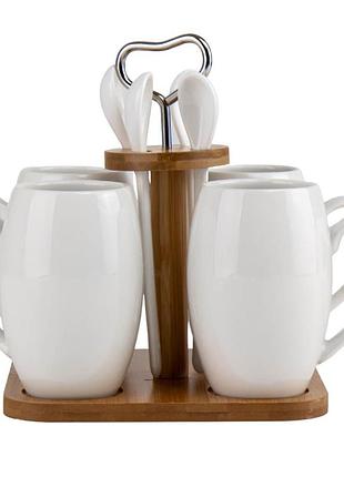 Набор кружек из 4 штук на бамбуковой подставке 300 мл 118915-001