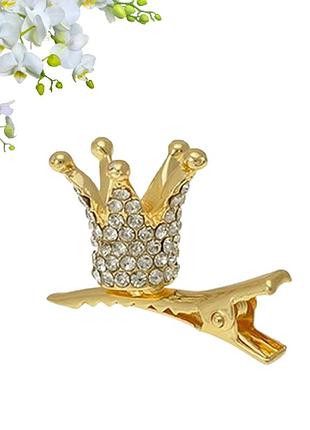 Шпилька-качечка з короною металева золотиста fashion 1.5см