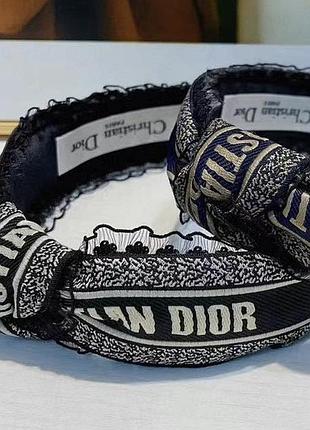 Обруч для волос диор черно-белый тканьевый с надписями
