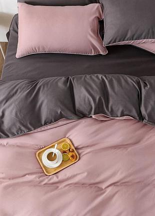 Постільна білизна дует пудра/антрацит ранфорс meriset - полуторний
