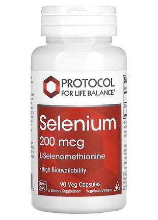 Селен, selenium, protocol for life balance, 200 мкг, 90 веганских капсул