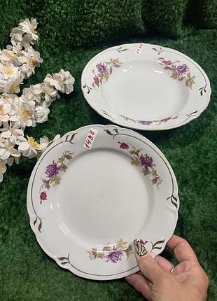 Набор фарфоровых тарелок ссср барановка золотой кант цветочная веточка винтаж 70–90-х, идеал н1498 элегантный