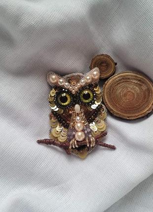 Брошь "сова на веточке"