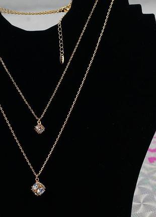 Набір подвійний ланцюг xuping jewelry кубик ніжність 45 см з додатком 5 см золотистий