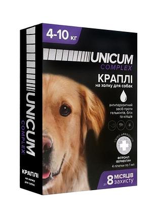 Капли от блох, клещей и гельминтов на холку для собак unicum complex 4-10 кг (ивермектин+фипр. )/1