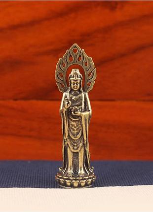 Фигурка гуань инь благословение бронзовая (h-5,5 см), статуэтка фен шуй, подарки и сувениры фен шуй