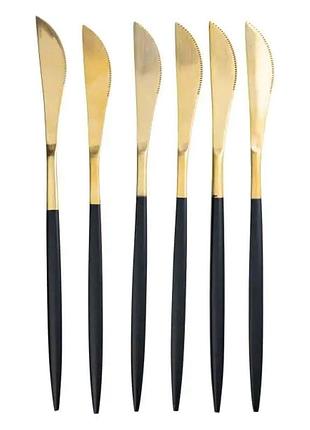 Набор столовых ножей 6 штук ножи сервировочные столовые 22.5 см черный с золотом hp-20-6