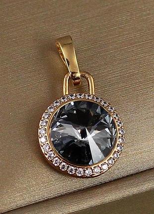 Кулон xuping jewelry сваровски черный с фианитами по кругу 1,4 см золотистый