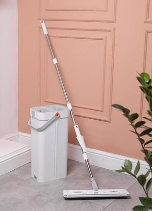 Набор для уборки с плоской шваброй и двухсекционным ведром с отжимом, насадка из микрофибры, компактный hp-35015-19