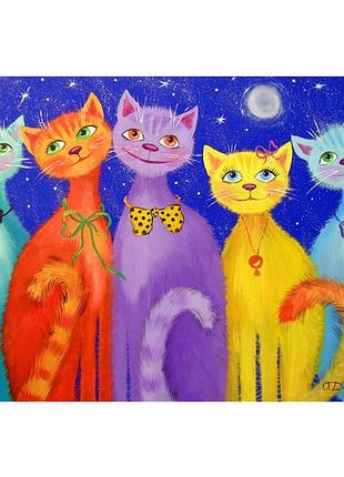 Алмазна мозаїка усміхнені коти зі стразам go to art 20*30см на підрамнику