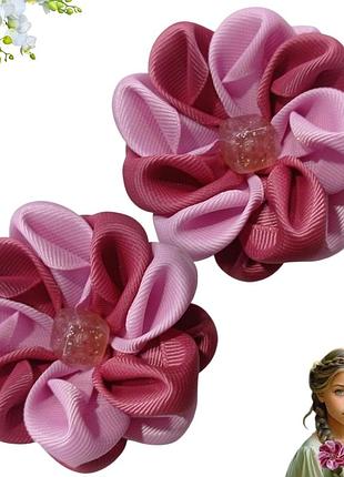 Набір 2 шт гумка для волосся квітка з намистиною handmad 7.5 см