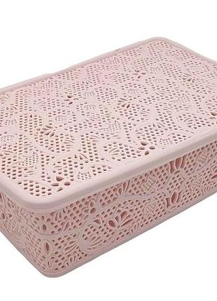 Корзина пластиковая с крышкой ажур tuffex 8213 ящик для хранения вещей 40*25 cm h 12 cm 10 л forkopt