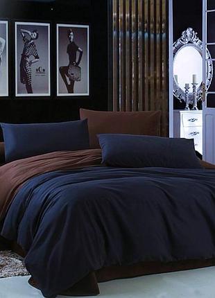 Постельное белье евро-полуторный поплин люкс микс шоколад+кобальт moonlight