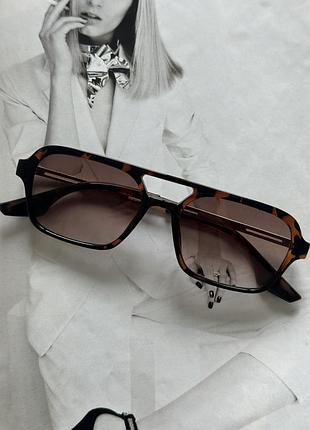 Солнцезащитные очки с двойной переносицей унисекс леопардовый с коричневым (0681)